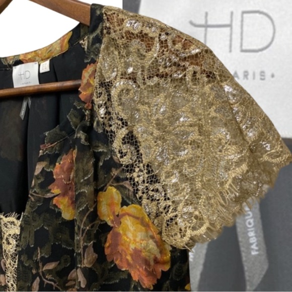Anthropologie HD IN PARIS Floral & Gold Lace Top - Picture 11 of 16